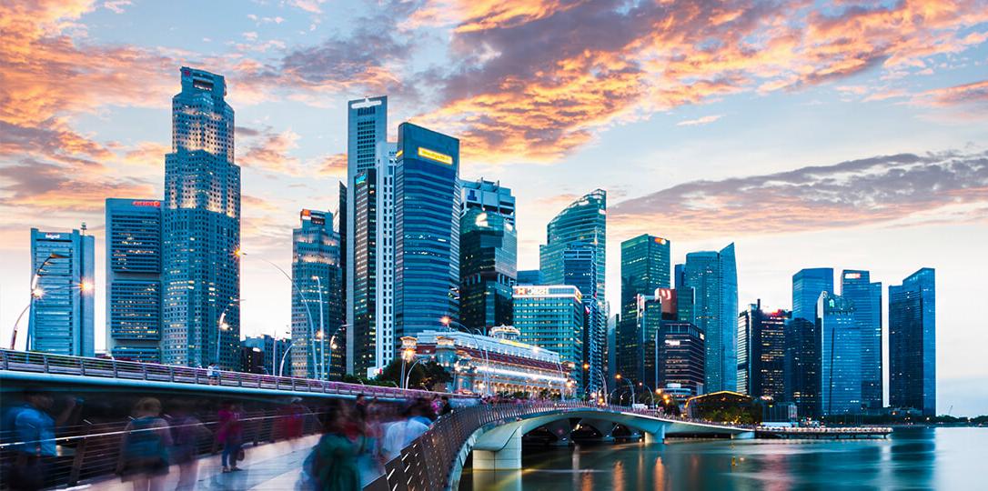 Photo of a modern city in the evening